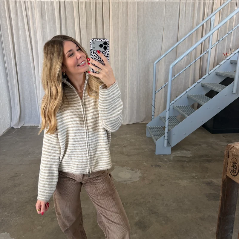 Zipp Jacke Mia - Beige x Weiß