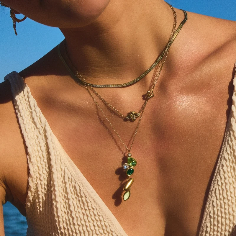 Green Spring Leaf Kette 14K Vergoldet