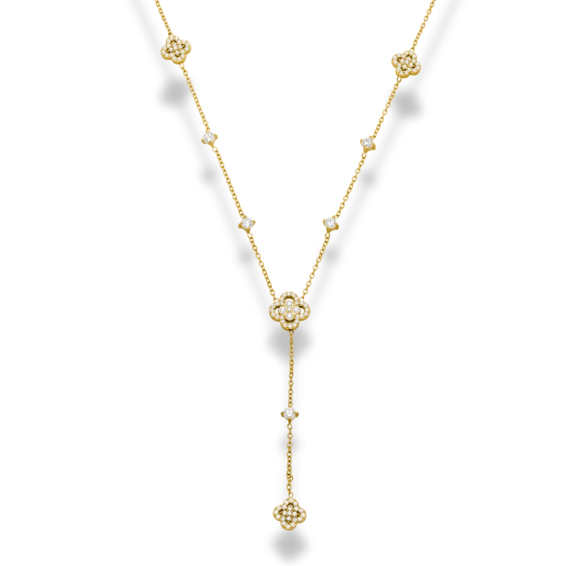 Crystal Lucky Flower Y Kette 14K Vergoldet