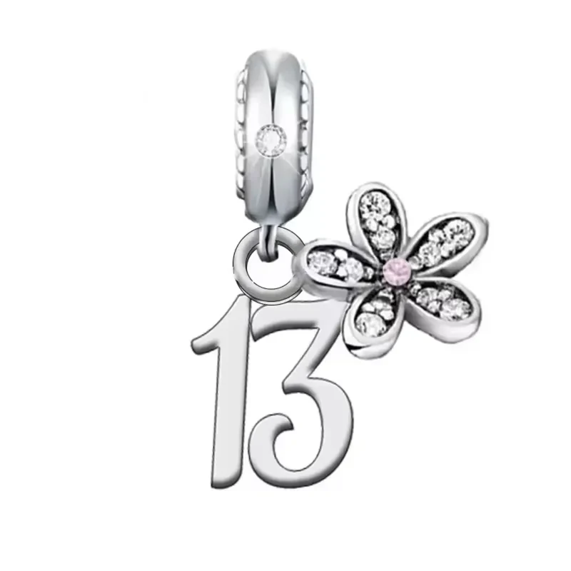 Birthday Daisy Number Dangle Charm | CZ