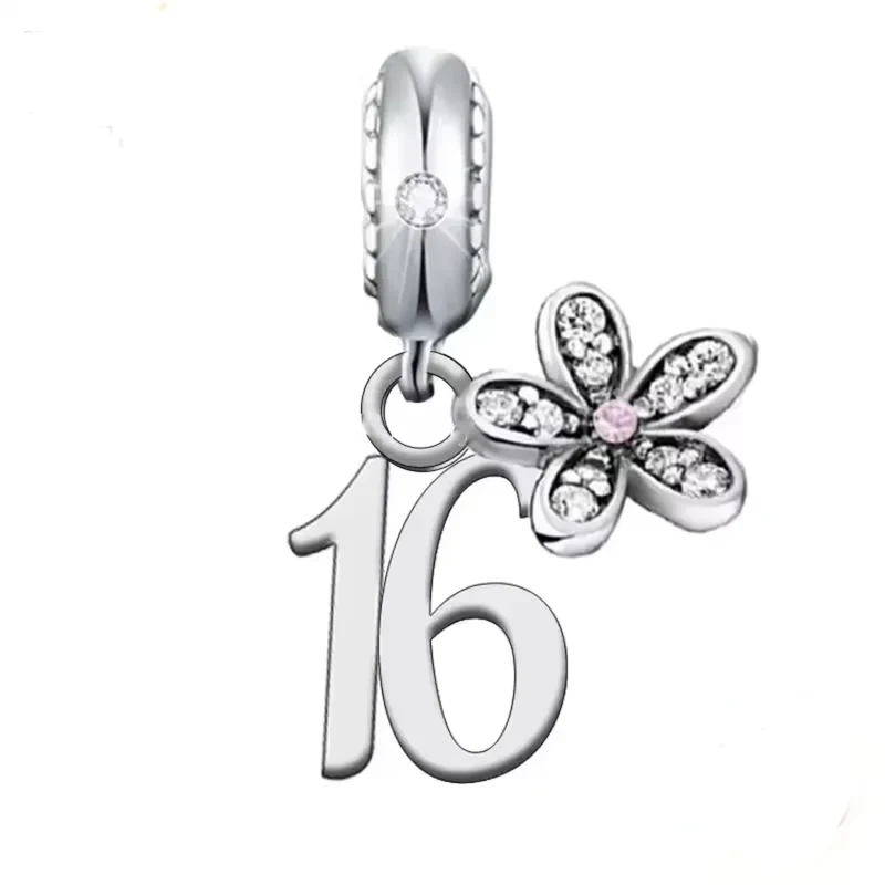 Birthday Daisy Number Dangle Charm | CZ