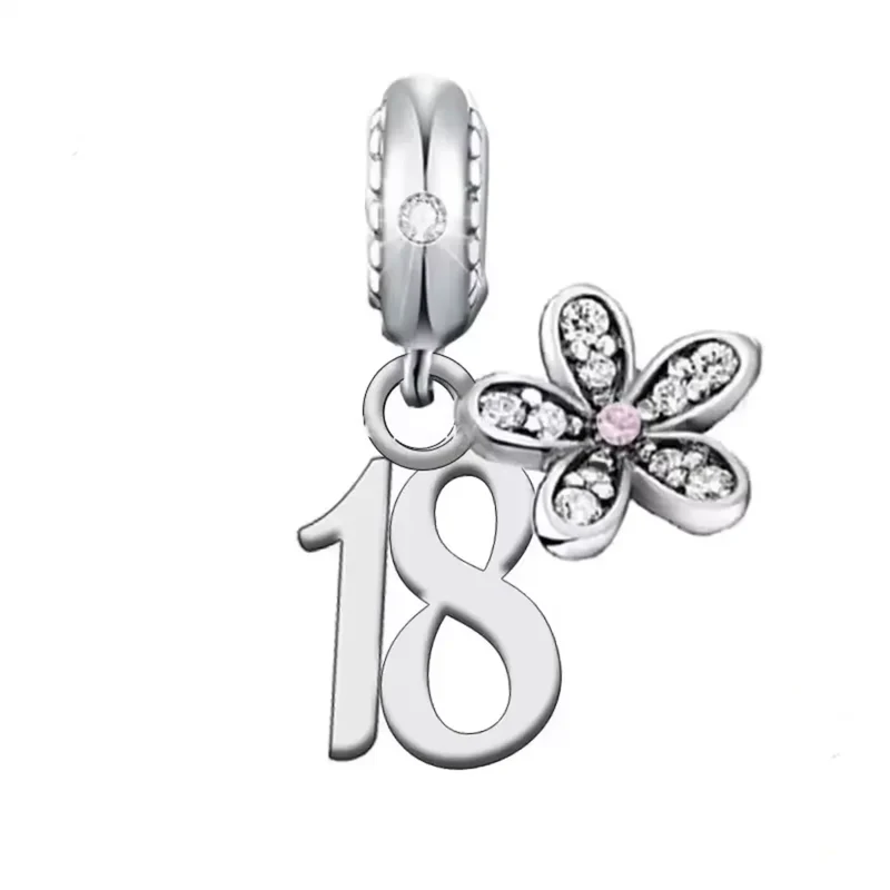 Birthday Daisy Number Dangle Charm | CZ