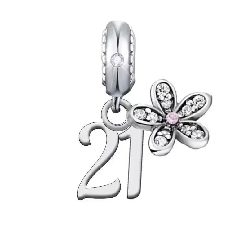Birthday Daisy Number Dangle Charm | CZ