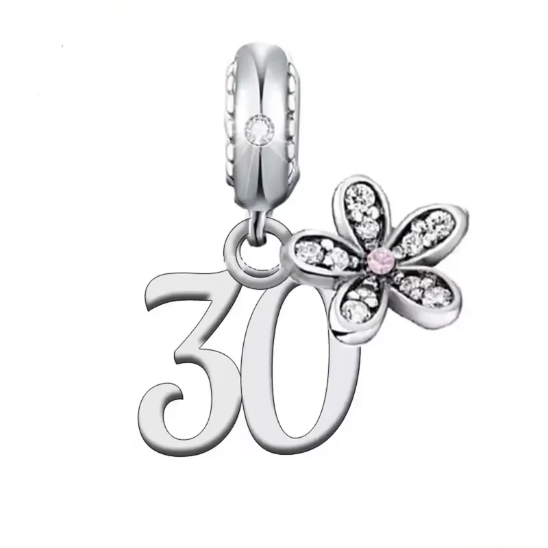Birthday Daisy Number Dangle Charm | CZ