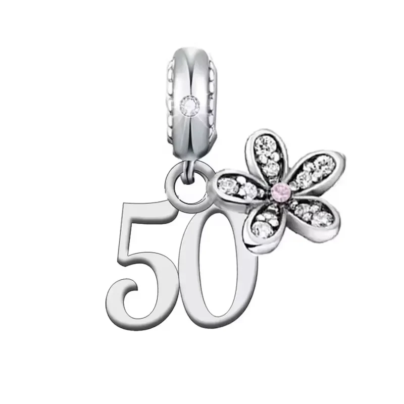 Birthday Daisy Number Dangle Charm | CZ