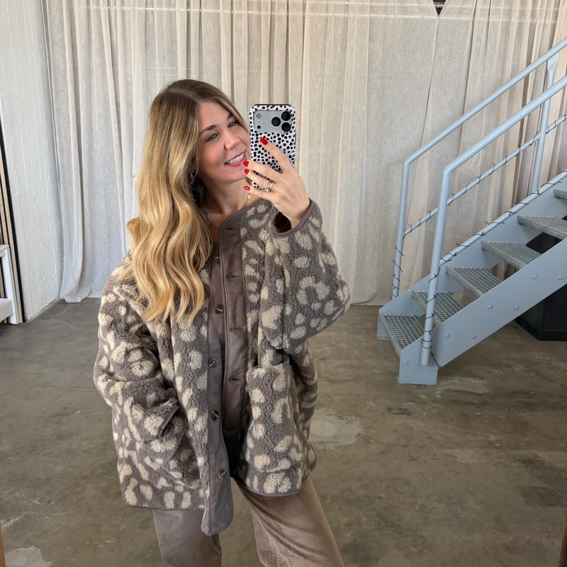 Oversized Teddy Jacke - Leo Taupe