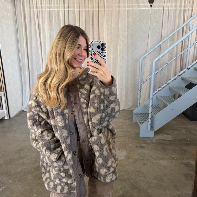 Oversized Teddy Jacke - Leo Taupe