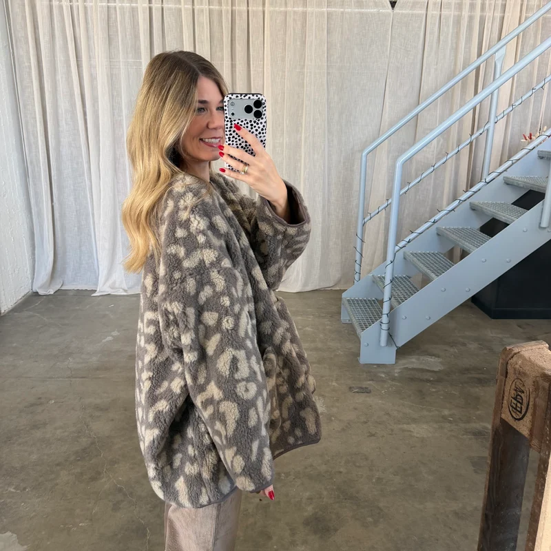 Oversized Teddy Jacke - Leo Taupe