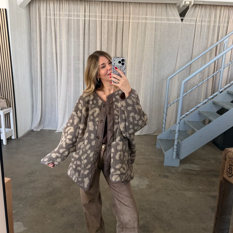 Oversized Teddy Jacke - Leo Taupe