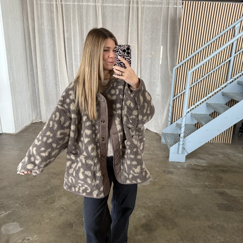 Oversized Teddy Jacke - Leo Taupe
