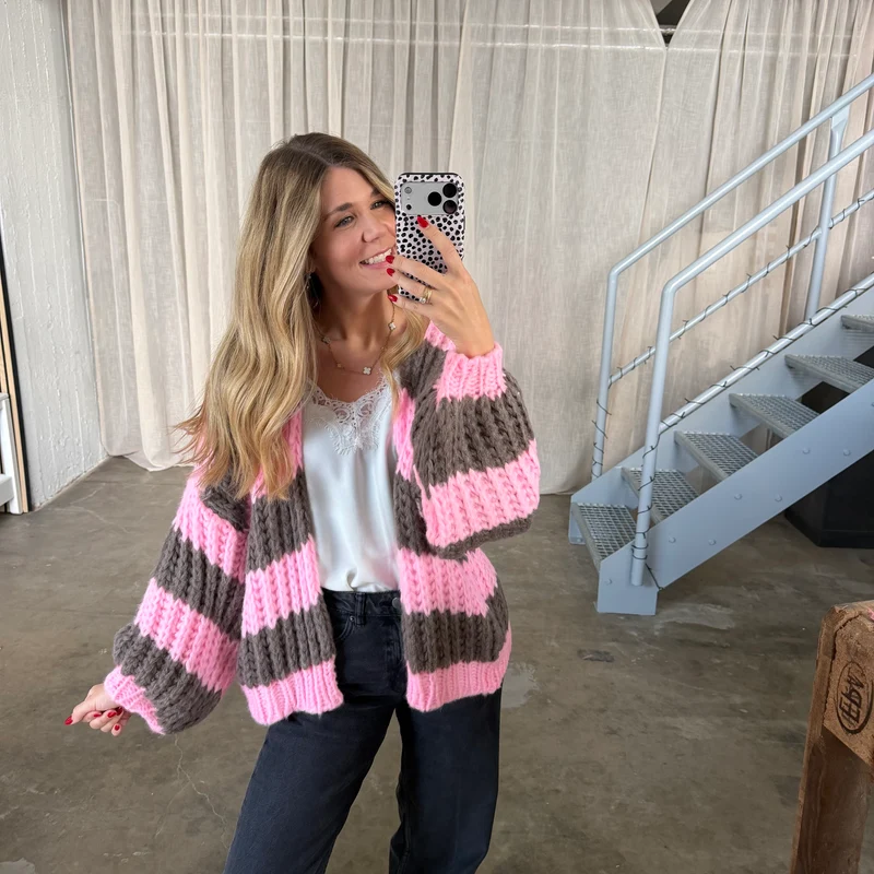 Strickjacke Lima - Taupe x Rosa