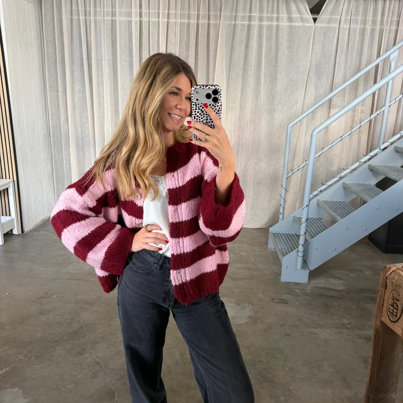 Strickjacke Poppy - Bordeaux x Rosa