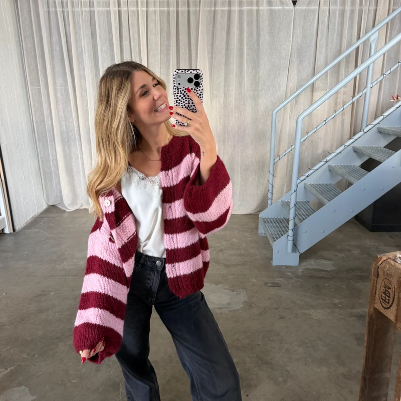 Strickjacke Poppy - Bordeaux x Rosa