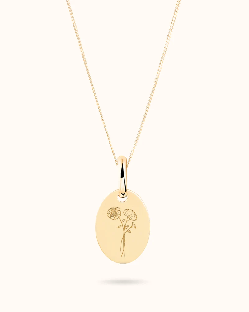 14k Geboortebloem Boeket Oval Ketting - Gepersonaliseerde Ketting