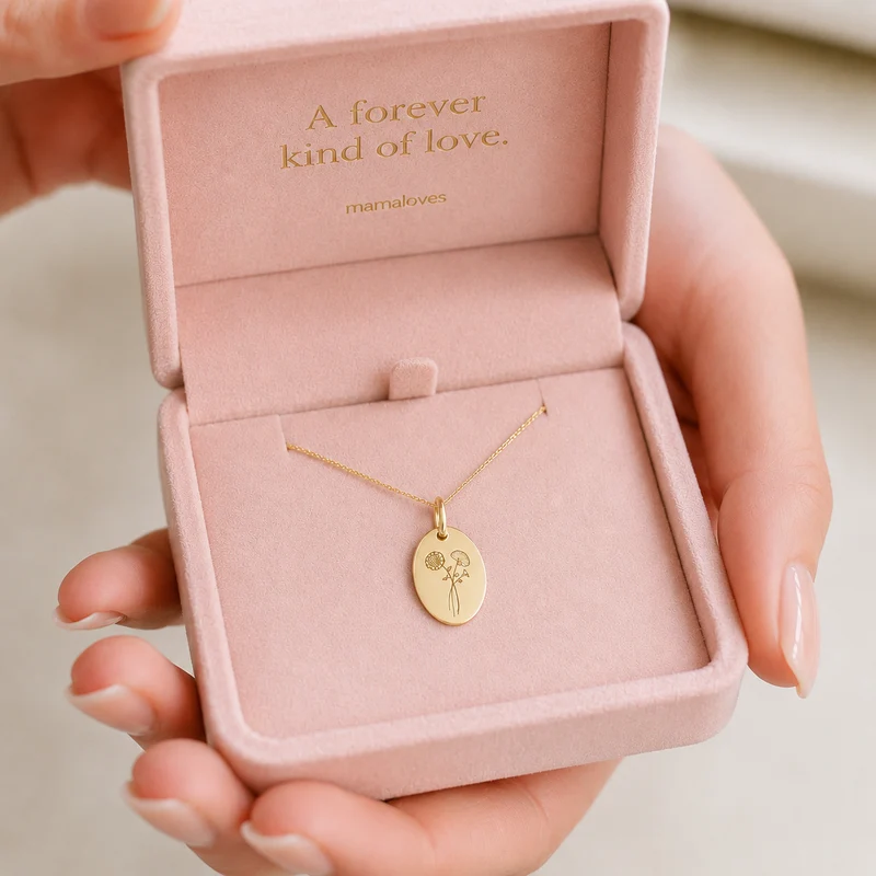 14k Geboortebloem Boeket Oval Ketting - Gepersonaliseerde Ketting