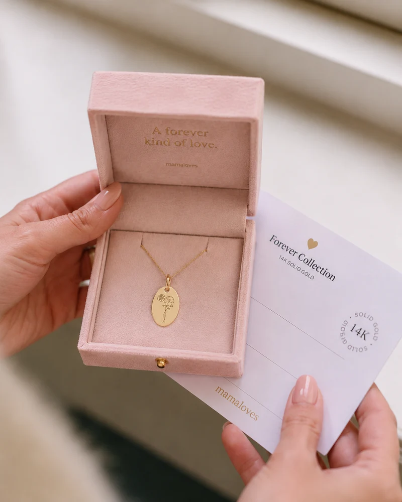 14k Geboortebloem Boeket Oval Ketting - Gepersonaliseerde Ketting