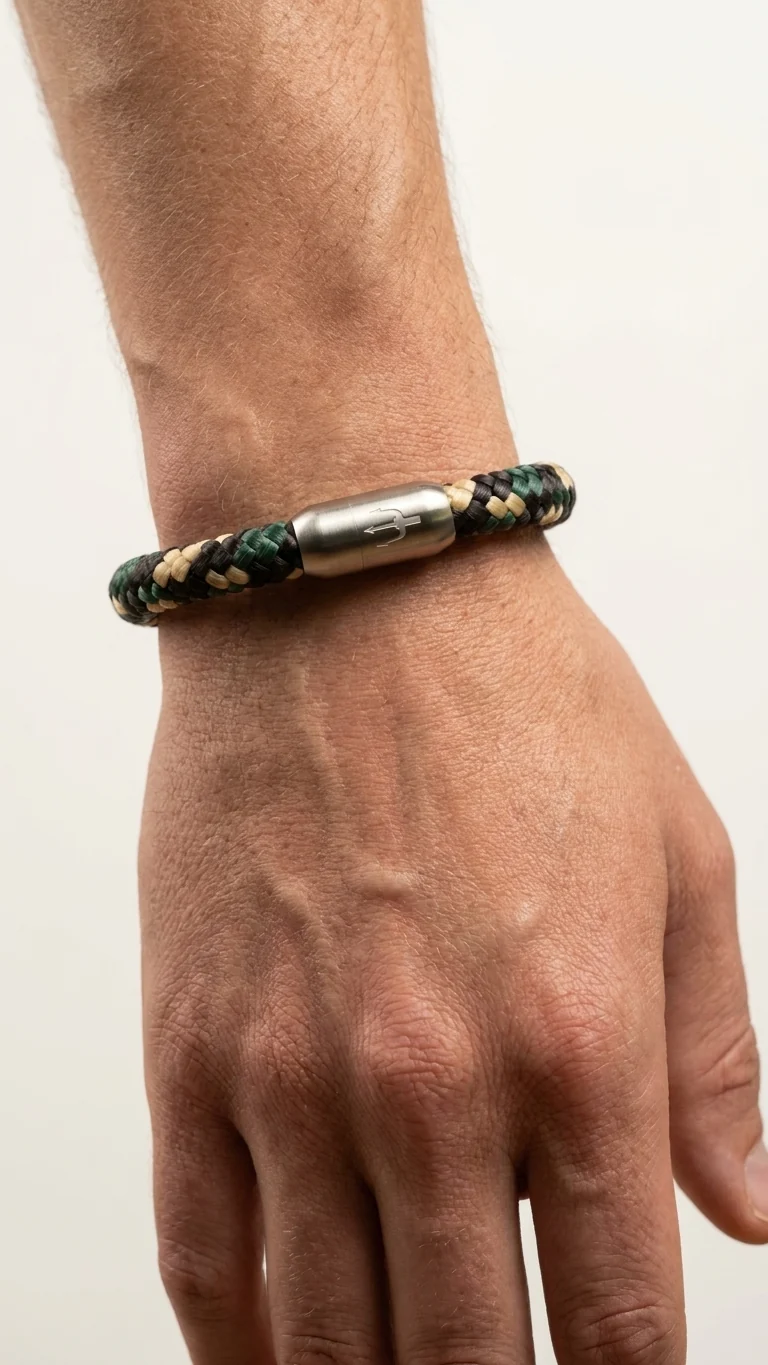 Nautic Force – Woodland Camo | Segeltauarmband Herren Grün Schwarz Beige 8mm