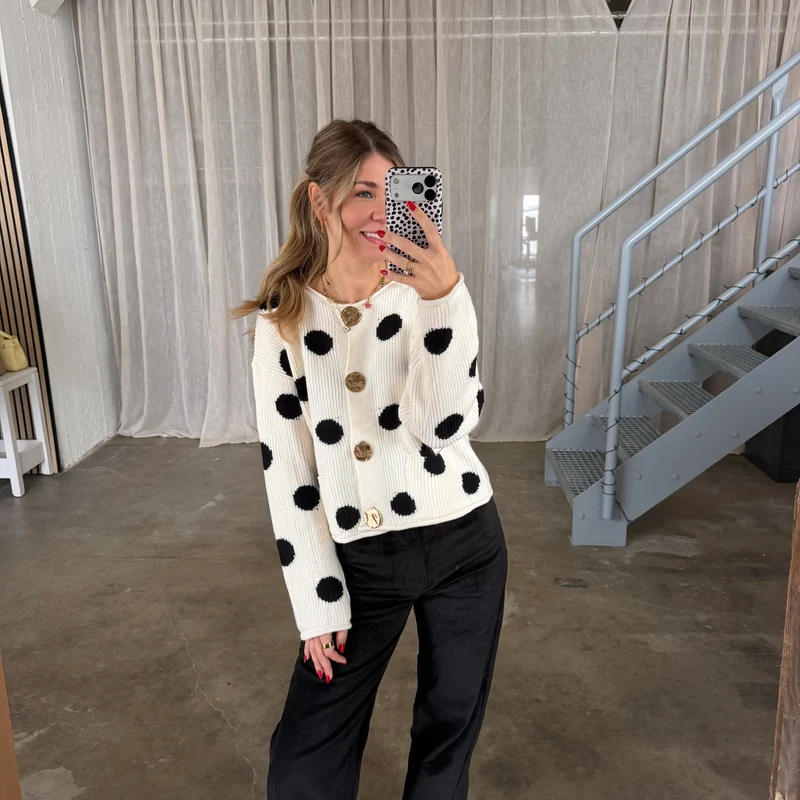 Strickjacke Dora Dots - Creme x Schwarz