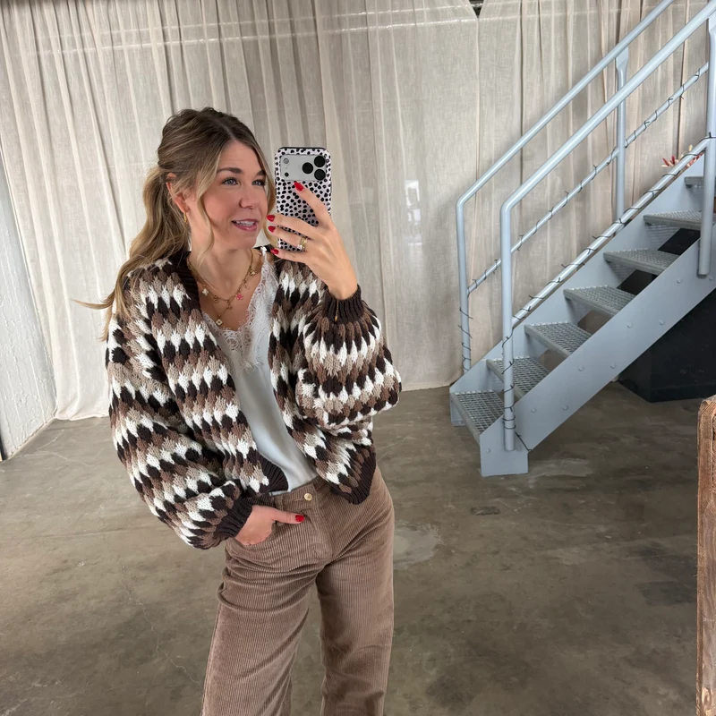 Pops Strickjacke - Braun x Weiß