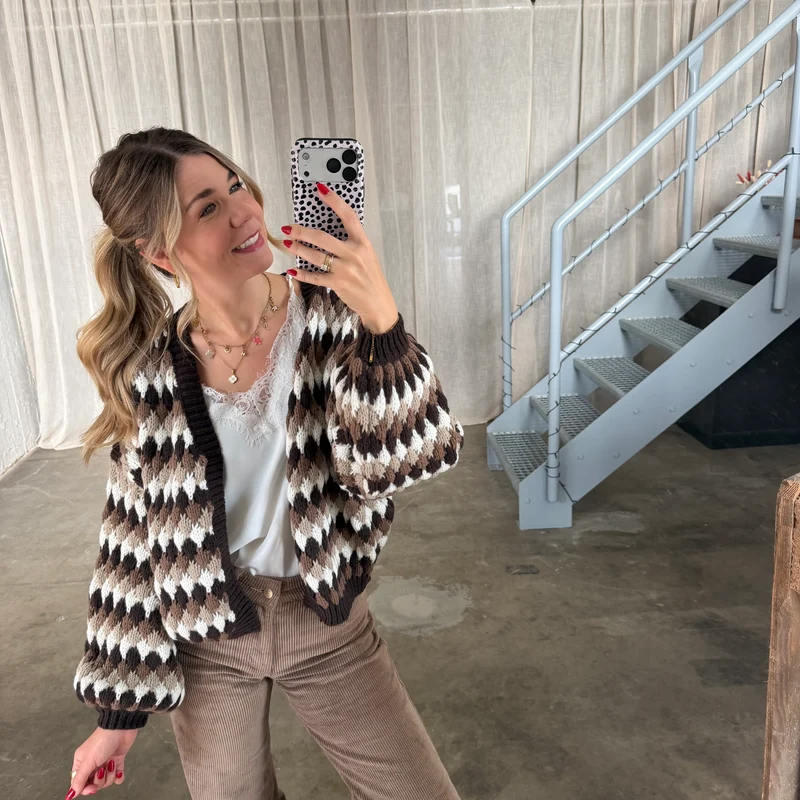 Pops Strickjacke - Braun x Weiß