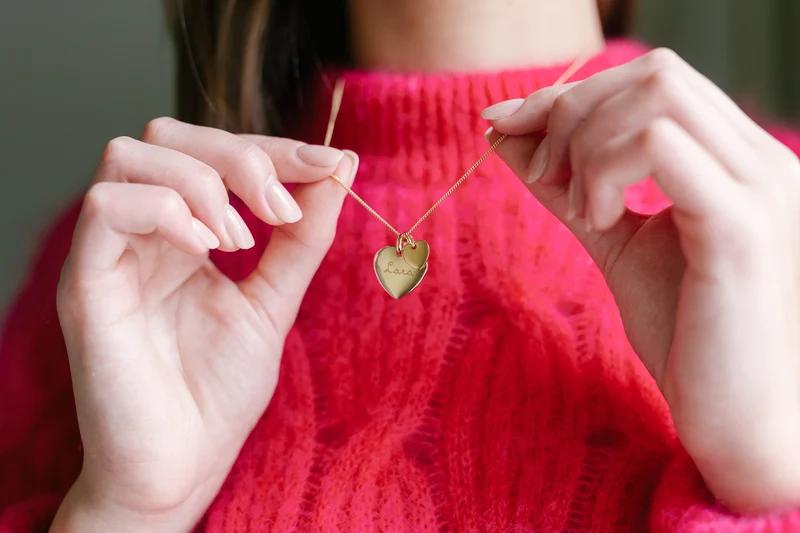Heart Charm Ketting met Mini Heart - Verguld - Gepersonaliseerde Ketting