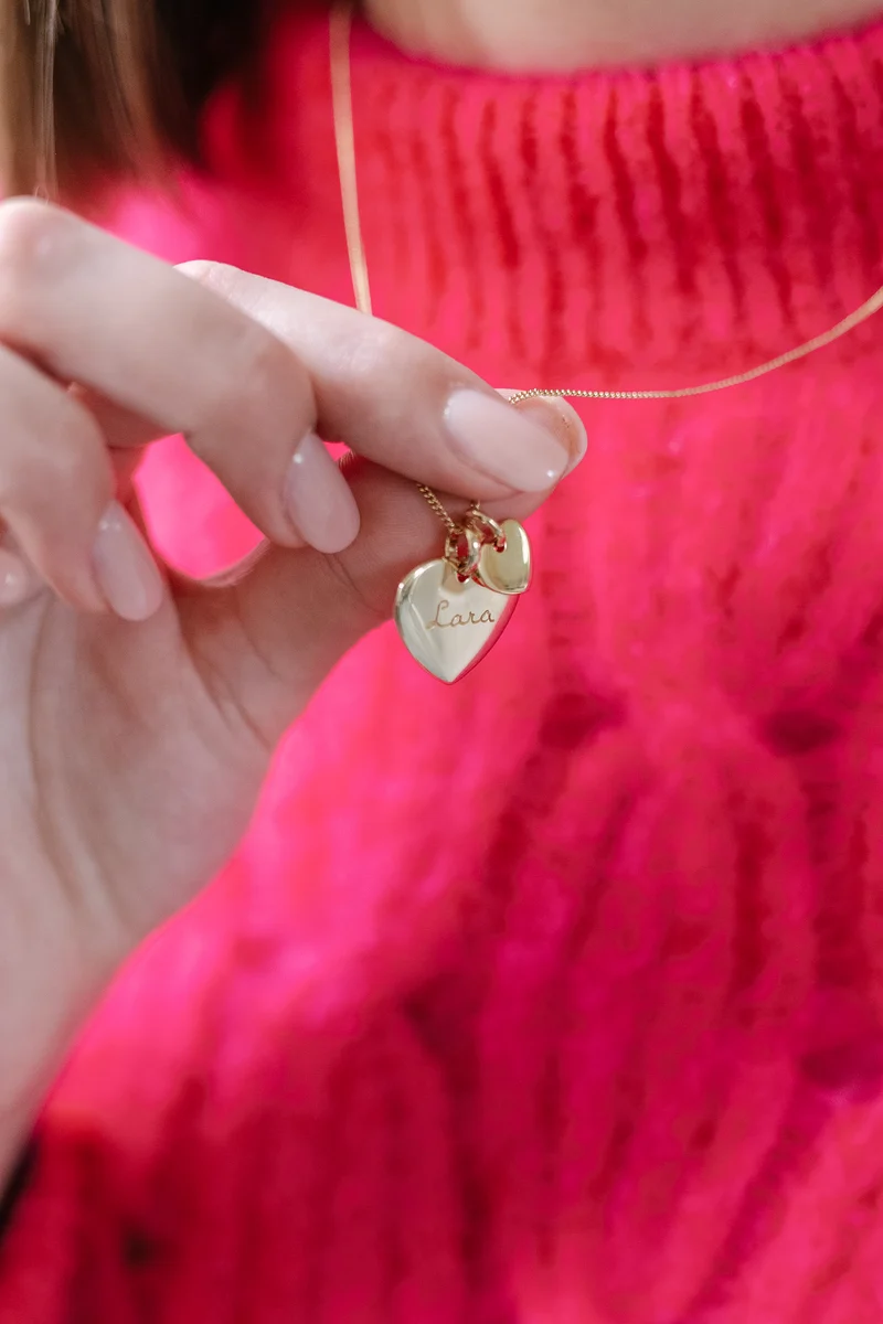 Heart Charm Ketting met Mini Heart - Verguld - Gepersonaliseerde Ketting