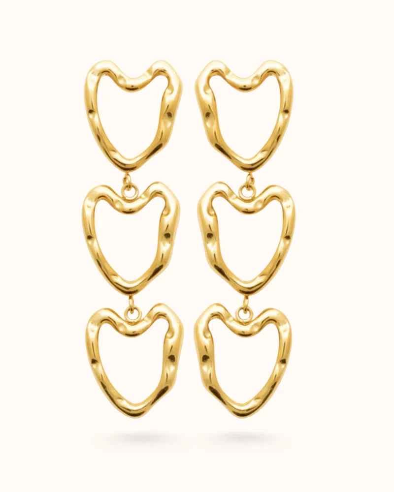 Triple Heart Oorbellen - Goudkleurig staal - Gepersonaliseerde Sieraden