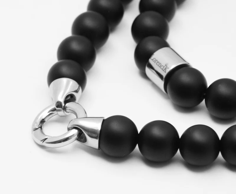 Perlenhalskette Onyx Matt mit Edelstahl Verschluss