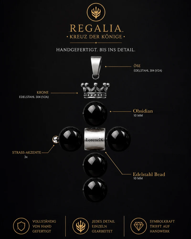 REGALIA – Kreuz der Könige · Obsidian | Edelstahl Halskette Herren 55cm