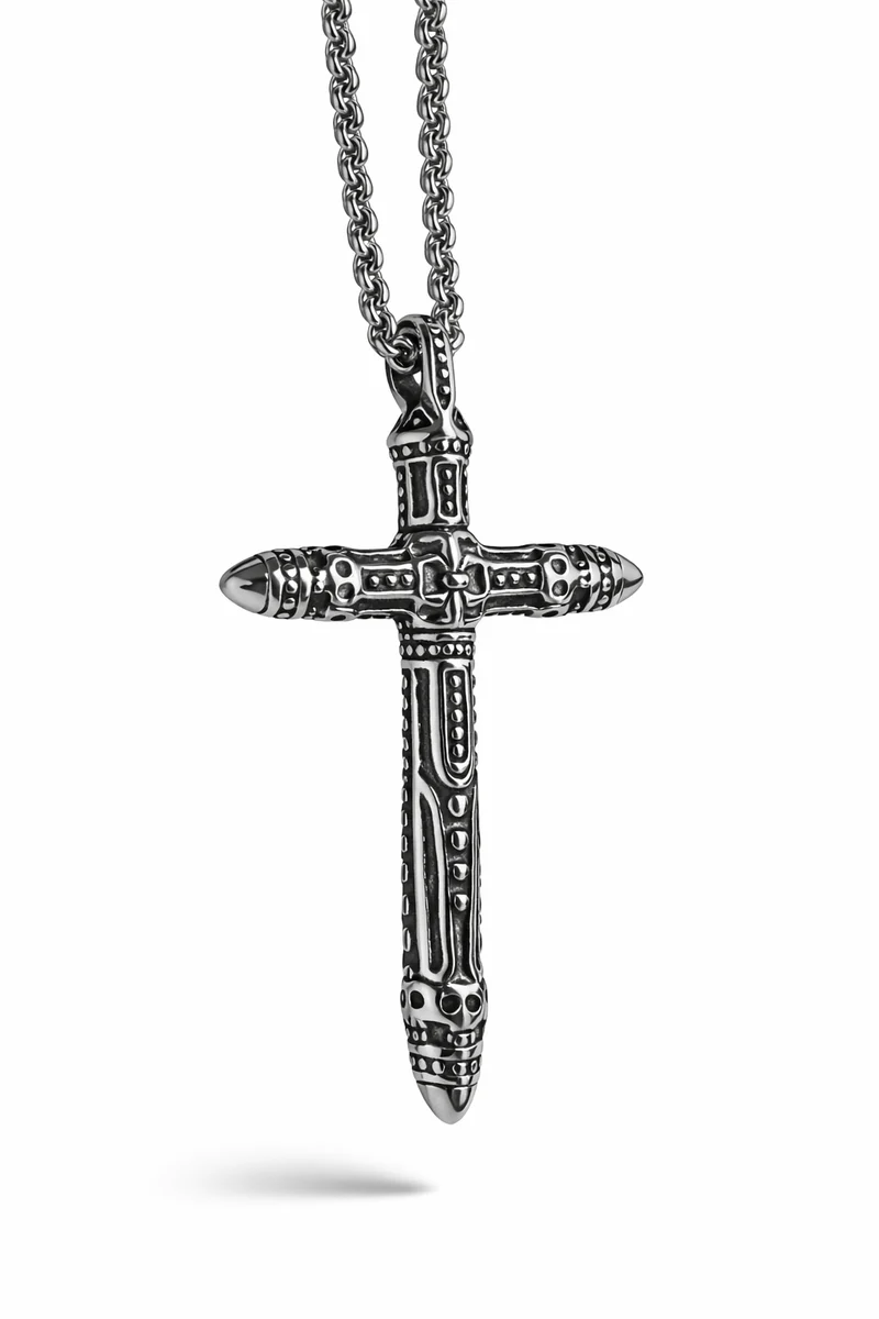 Edelstahl Kreuzanhänger – Ornament Cross (6,5 × 3,9 cm)