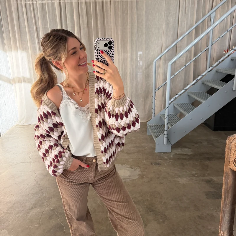 Pops Strickjacke - Bordeaux x Weiß