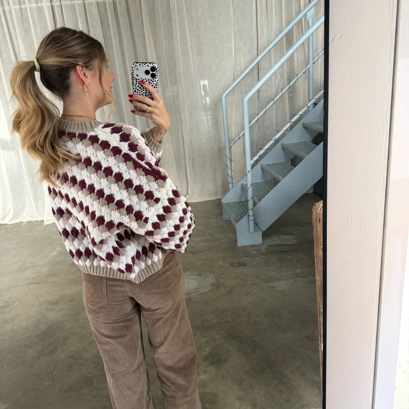 Pops Strickjacke - Bordeaux x Weiß