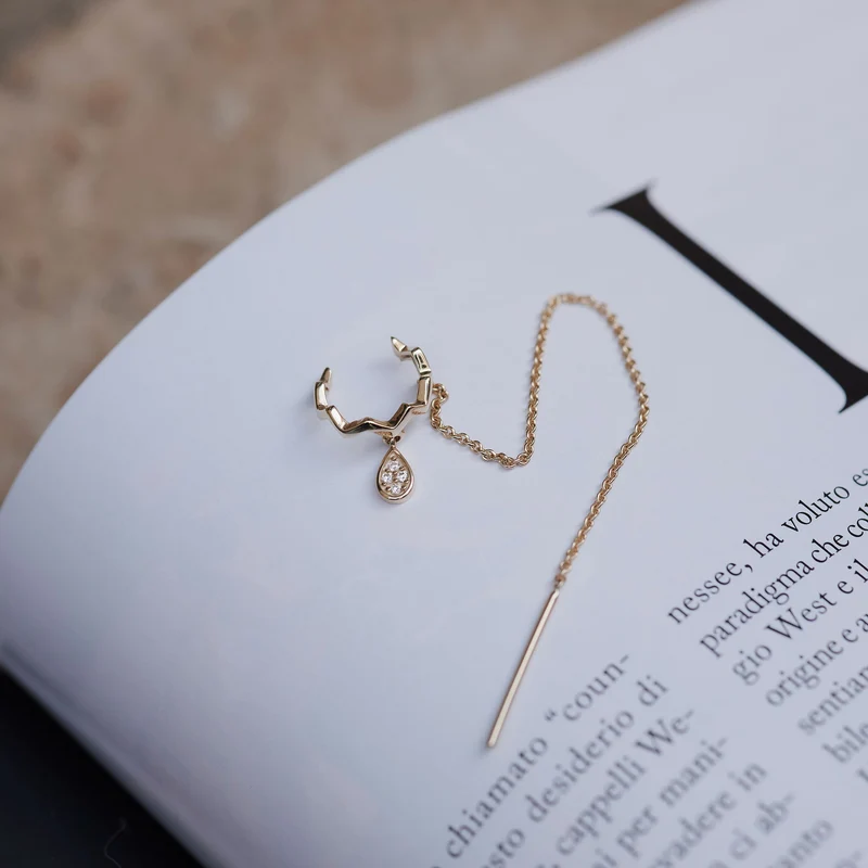 Diamond Drop Earcuff - 9 K Echtgold