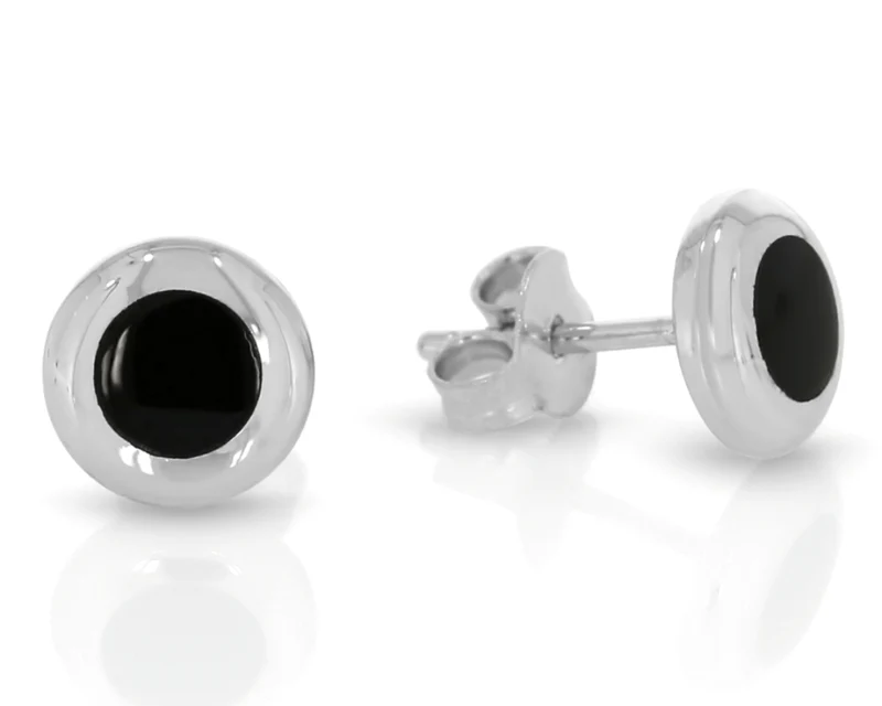 Button Ohrstecker schlicht klassisch runde schwarz Silber