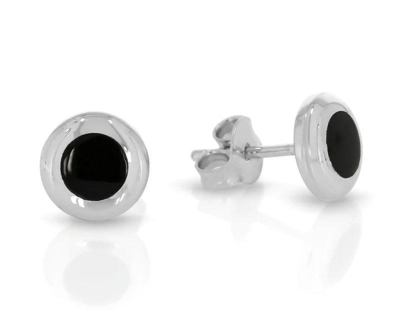 Button Ohrstecker schlicht klassisch runde schwarz Silber