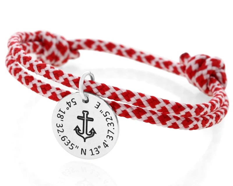 Anhänger Anker Koordinaten silber Segelseil 3mm Armband mit Gravur