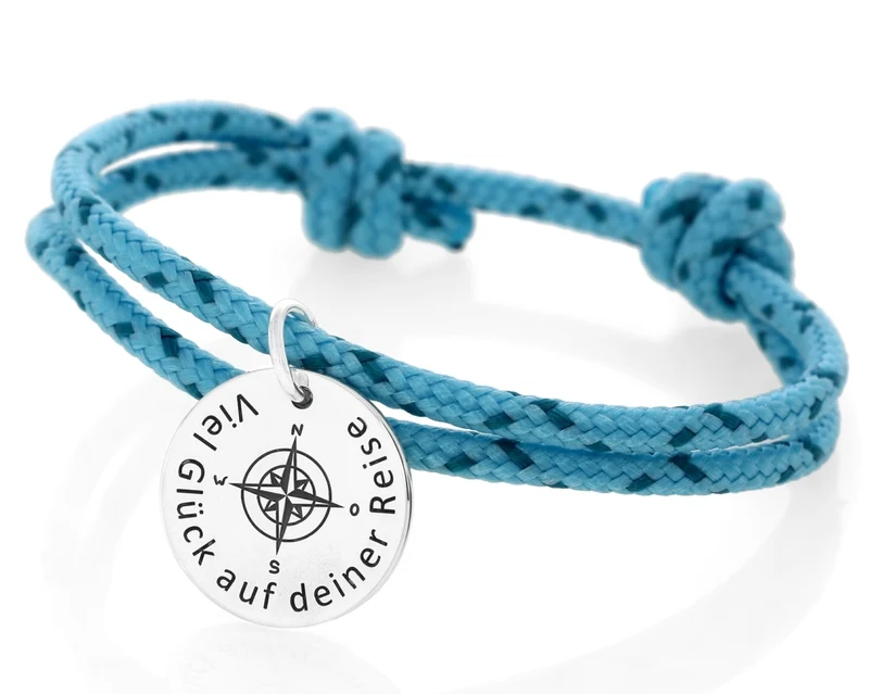 Armband mit Gravur Segelseil 3mm hellblau gemustert Silberschmuck