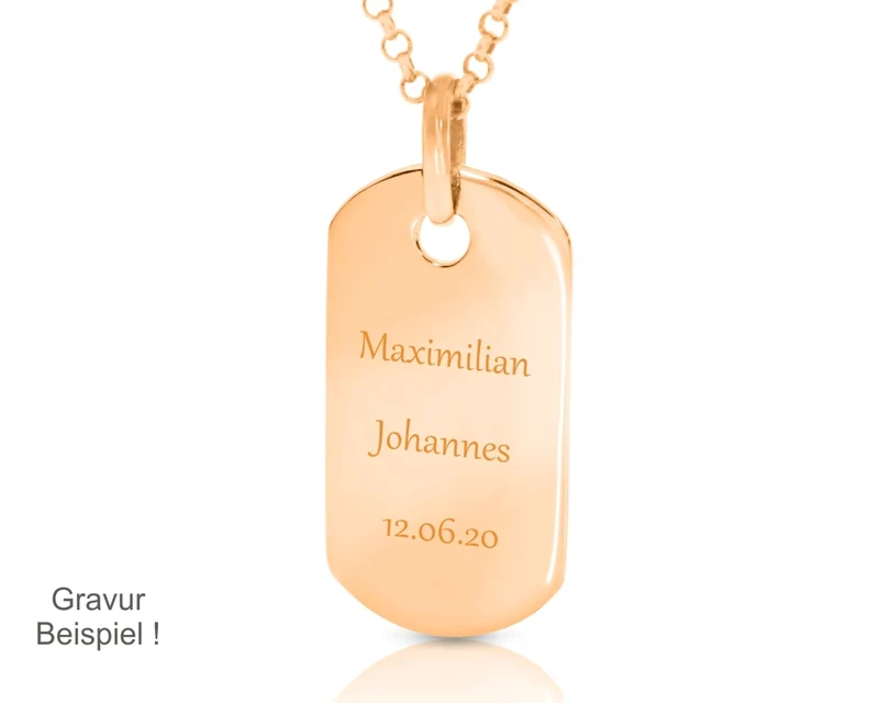 Namenskette rosé vergoldet Anhänger Dog Tag Platte