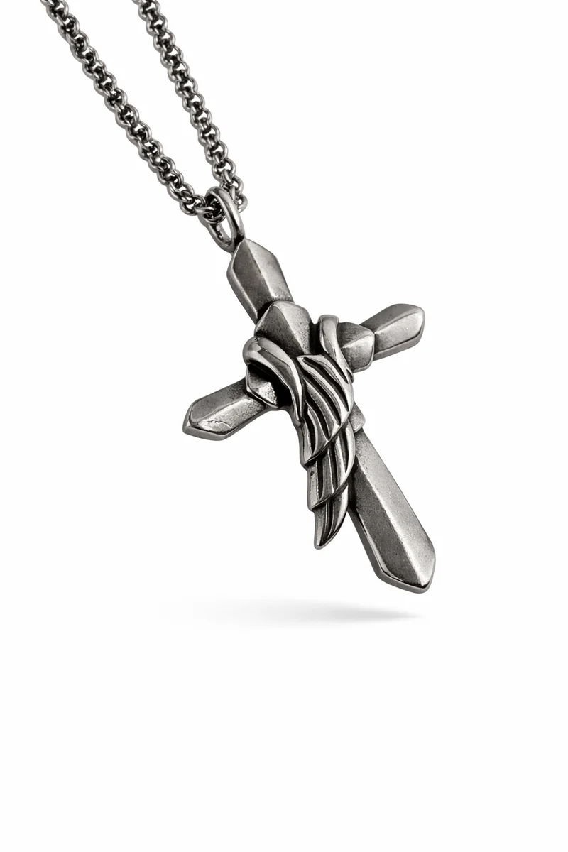 Kreuzanhänger „Tide Cross“ – Edelstahl (antik/silber) | 53×33 mm | 4 mm