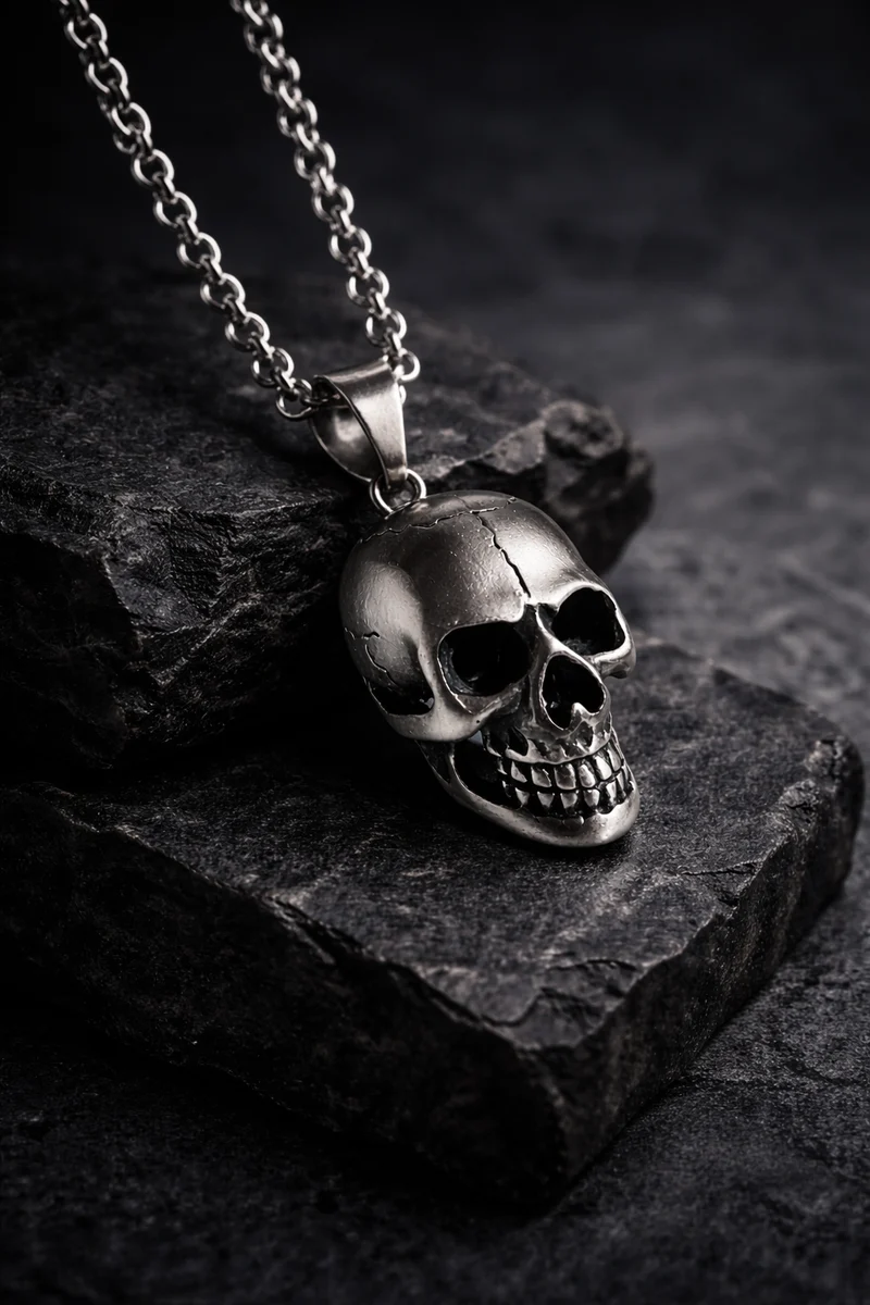 Memento Noir – Edelstahl Totenkopf Anhänger