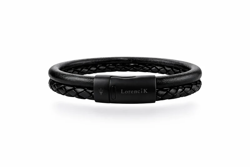 Forma Vera – Noir Doppel Lederarmband in Schwarz mit Edelstahlverschluss