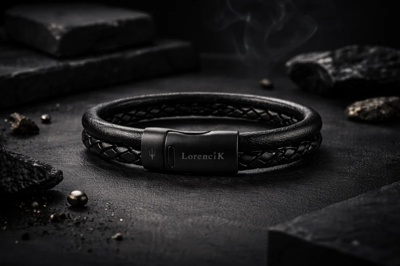 Forma Vera – Noir Doppel Lederarmband in Schwarz mit Edelstahlverschluss