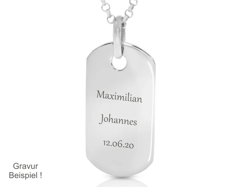 Dog Tag Gravur Anhänger Kette 925 Sterling Silber