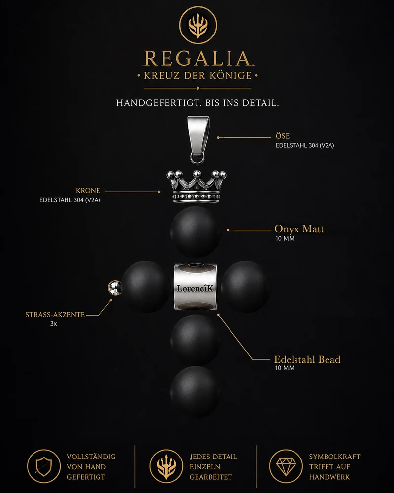 REGALIA – Kreuz der Könige · Onyx matt | Edelstahl Halskette Herren 55cm