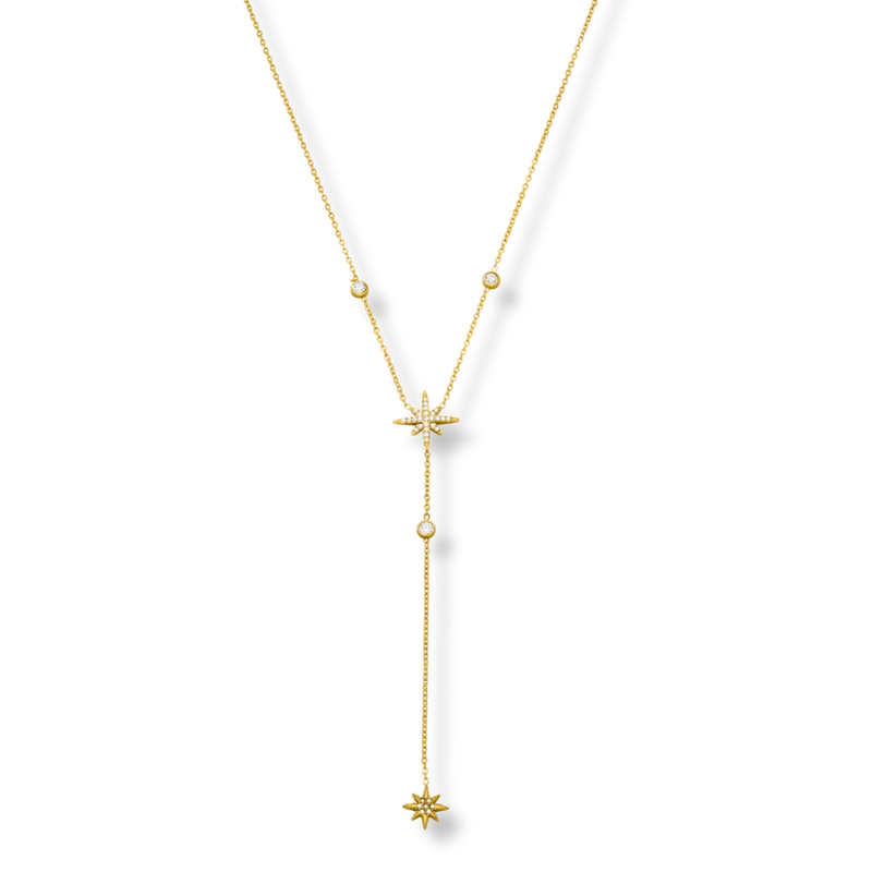 Pave Northern Star Y-Kette 14K Vergoldet