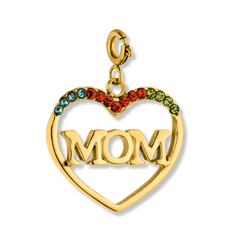 Pave Mom Heart Charm 14K Vergoldet