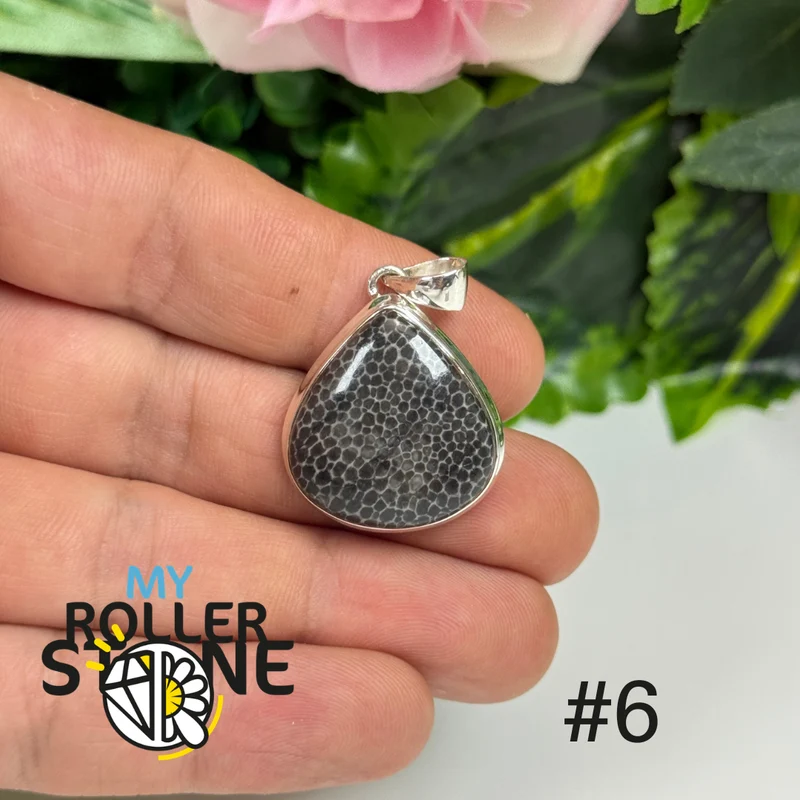 Schwarzer Korallen-Silberanhänger #LCP6