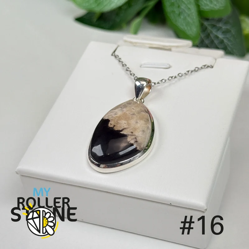 Anhänger aus versteinertem Palmenholz, 925er Sterlingsilber #WP16