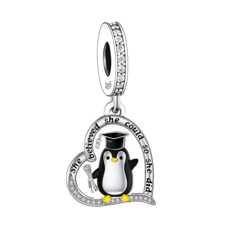 Penguin "She believed she could so she did" Dangle Charm | CZ EN