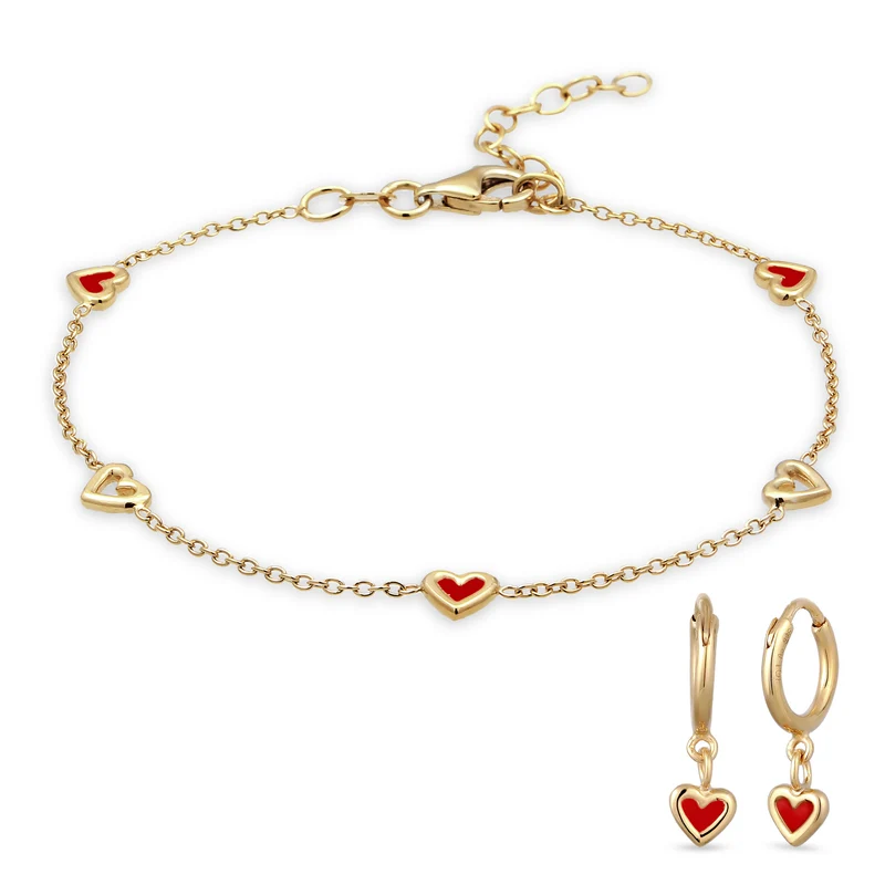 Schmuckset Herz | Emaille Rot